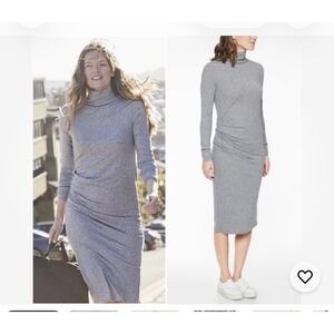 Athleta Industry Turtleneck Dress Grey Long Sleeve Ruched Side MeshMidi Med 223